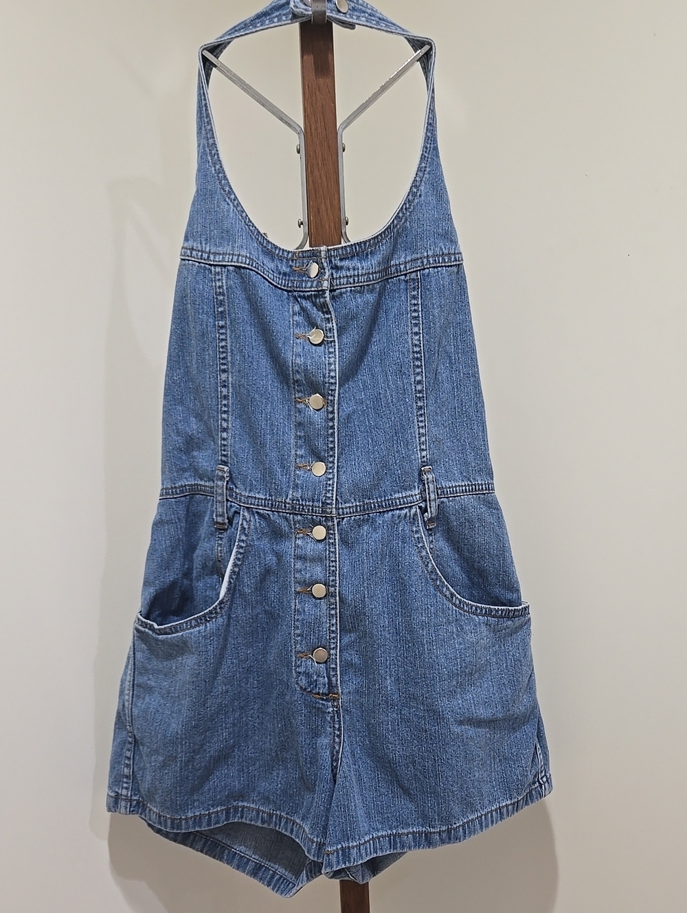 Vintage 1990s Moda International Denim Halter Romper Button Up Size Small